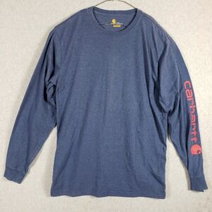 Carhartt Men's L Tall Long Sleeve Work T Shirt Red Logo Blue Original‎ Fit